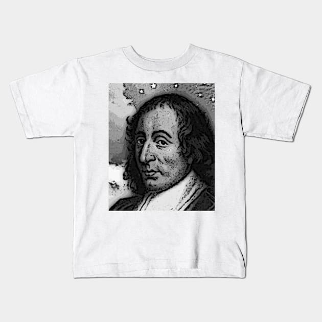 Blaise Pascal Black And White Portrait | Blaise Pascal Artwork Kids T-Shirt by JustLit